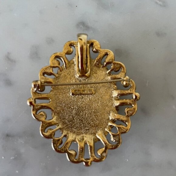 ERWIN PEARL Cameo Interchangeable Brooch/Pendant Vintage Blue White Gold - Picture 4 of 16